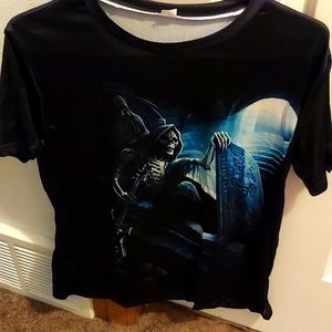 No Brand men's shirt size S . Color is black and multi colors of blue and purple